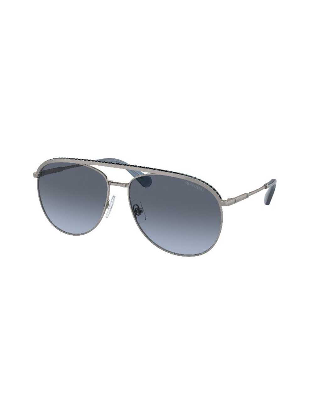 New Swarovski Women's Sunglasses Silver Aviator Blue Lens Metal Frame SK7005 58